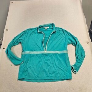 Coolibar Womens UPF 50+ Sun Protection Quarter Zip Pullover Teal Blue Size M